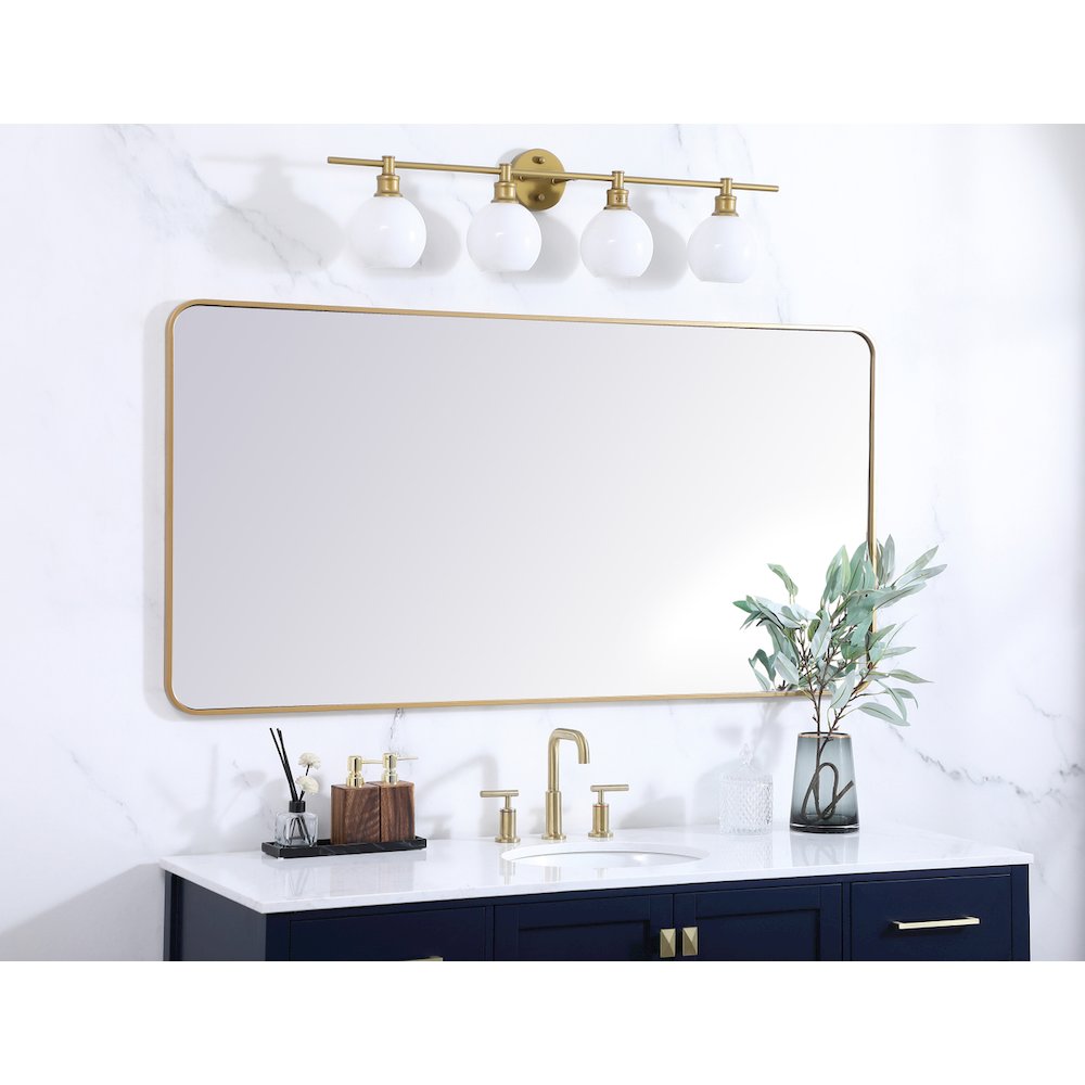 Soft corner metal rectangular mirror 30x60 inch in Brass