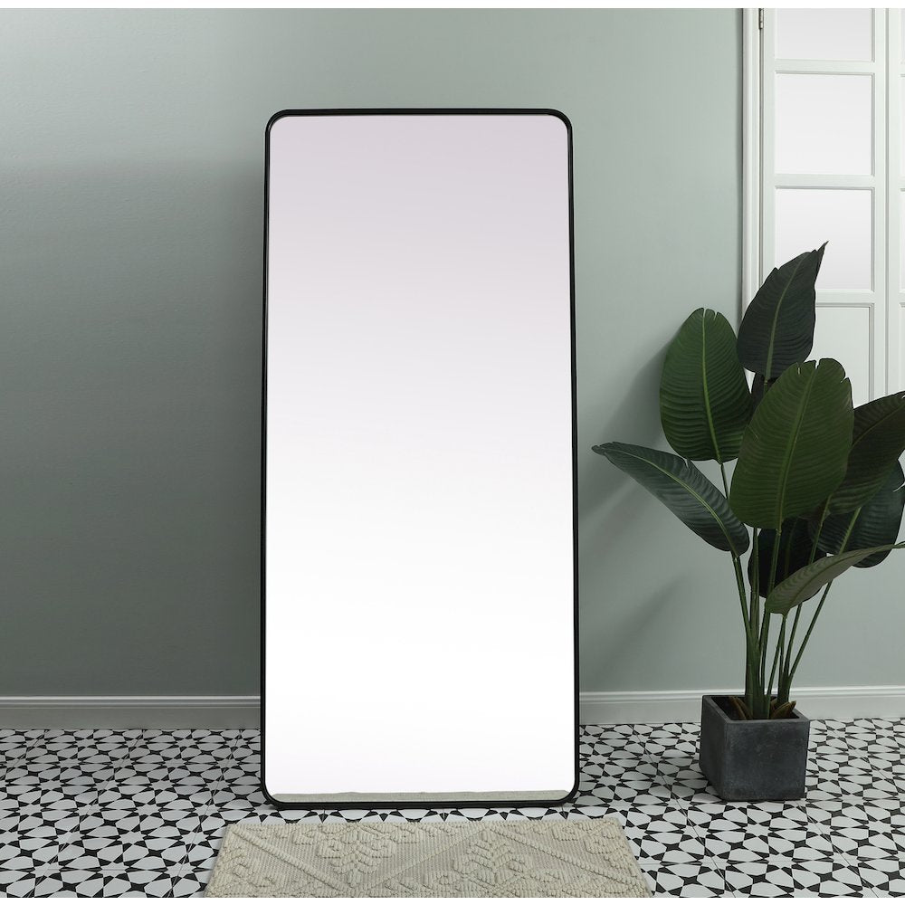 Soft Corner Metal Rectangle Mirror 32x72 Inch in Black