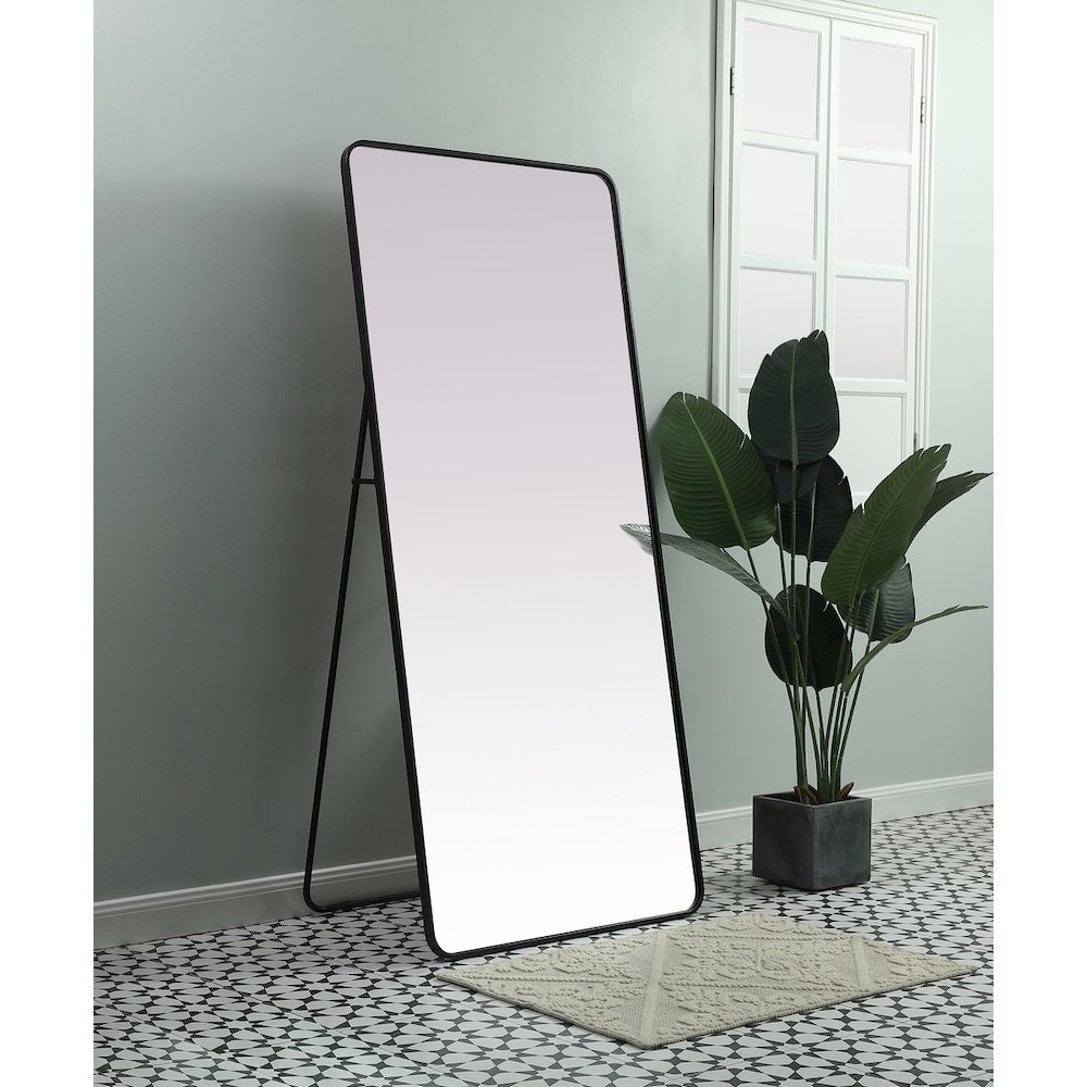 Soft Corner Metal Rectangle Mirror 32x72 Inch in Black