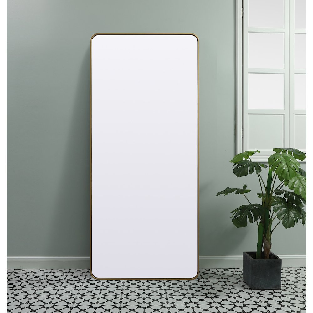 Soft Corner Metal Rectangle Mirror 32x72 Inch in Brass
