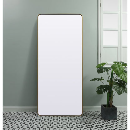 Soft Corner Metal Rectangle Mirror 32x72 Inch in Brass