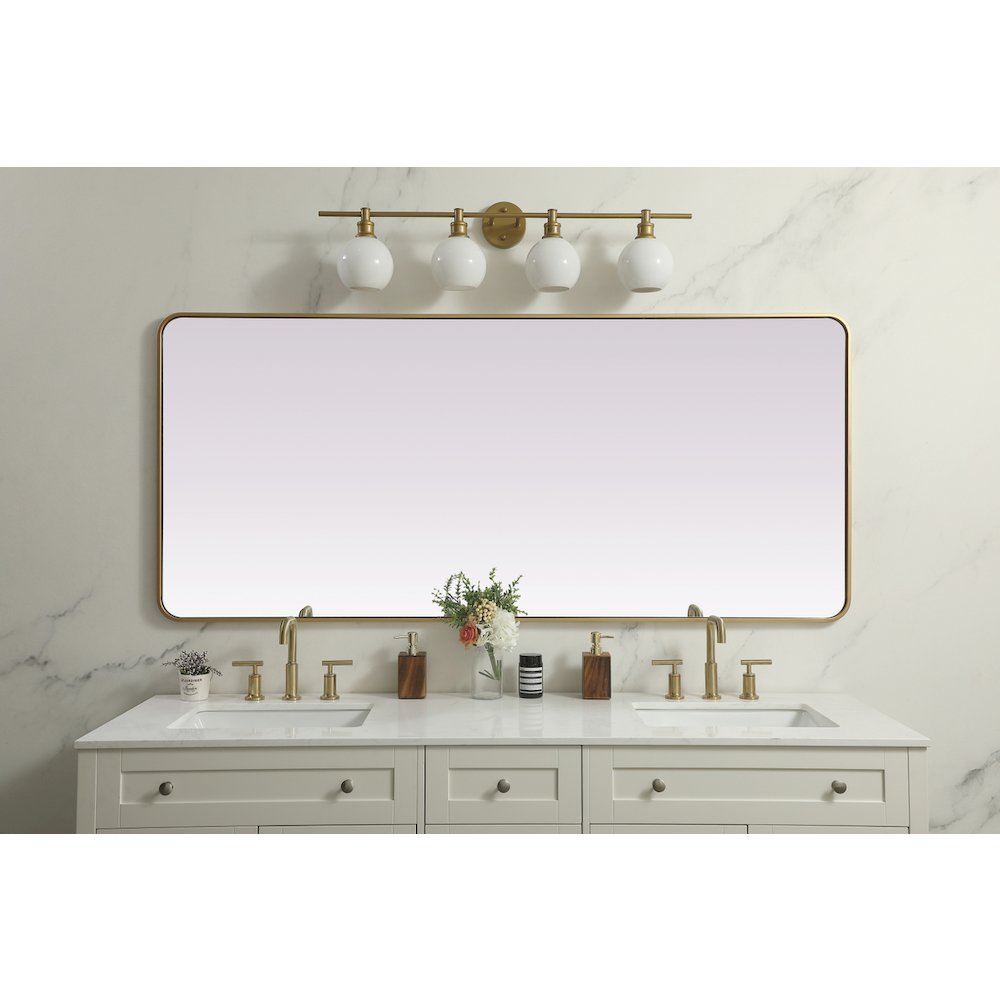 Soft Corner Metal Rectangle Mirror 32x72 Inch in Brass
