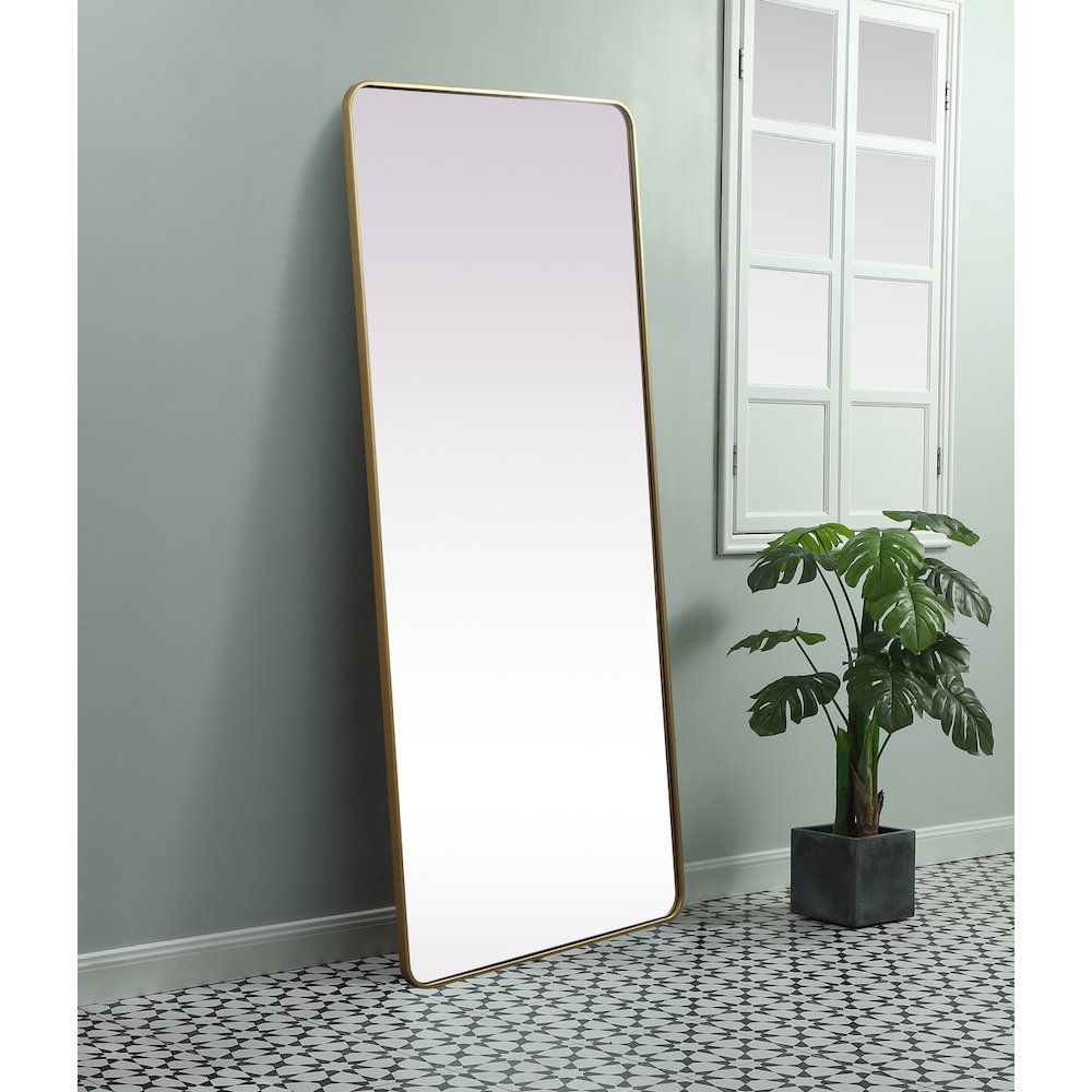 Soft Corner Metal Rectangle Mirror 32x72 Inch in Brass