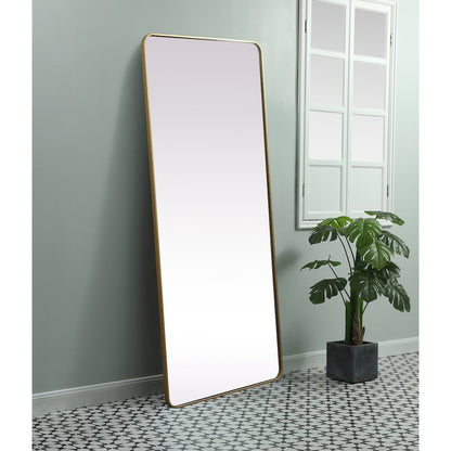 Soft Corner Metal Rectangle Mirror 32x72 Inch in Brass