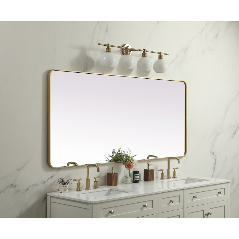 Soft Corner Metal Rectangle Mirror 32x72 Inch in Brass