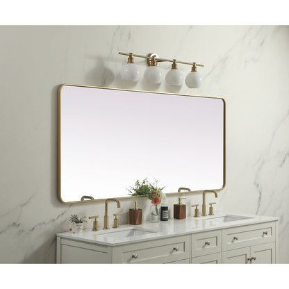 Soft Corner Metal Rectangle Mirror 32x72 Inch in Brass