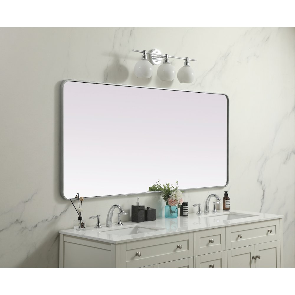 Soft Corner Metal Rectangle Mirror 32x72 Inch in Silver