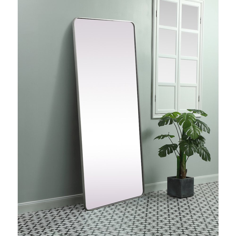 Soft Corner Metal Rectangle Mirror 32x72 Inch in Silver