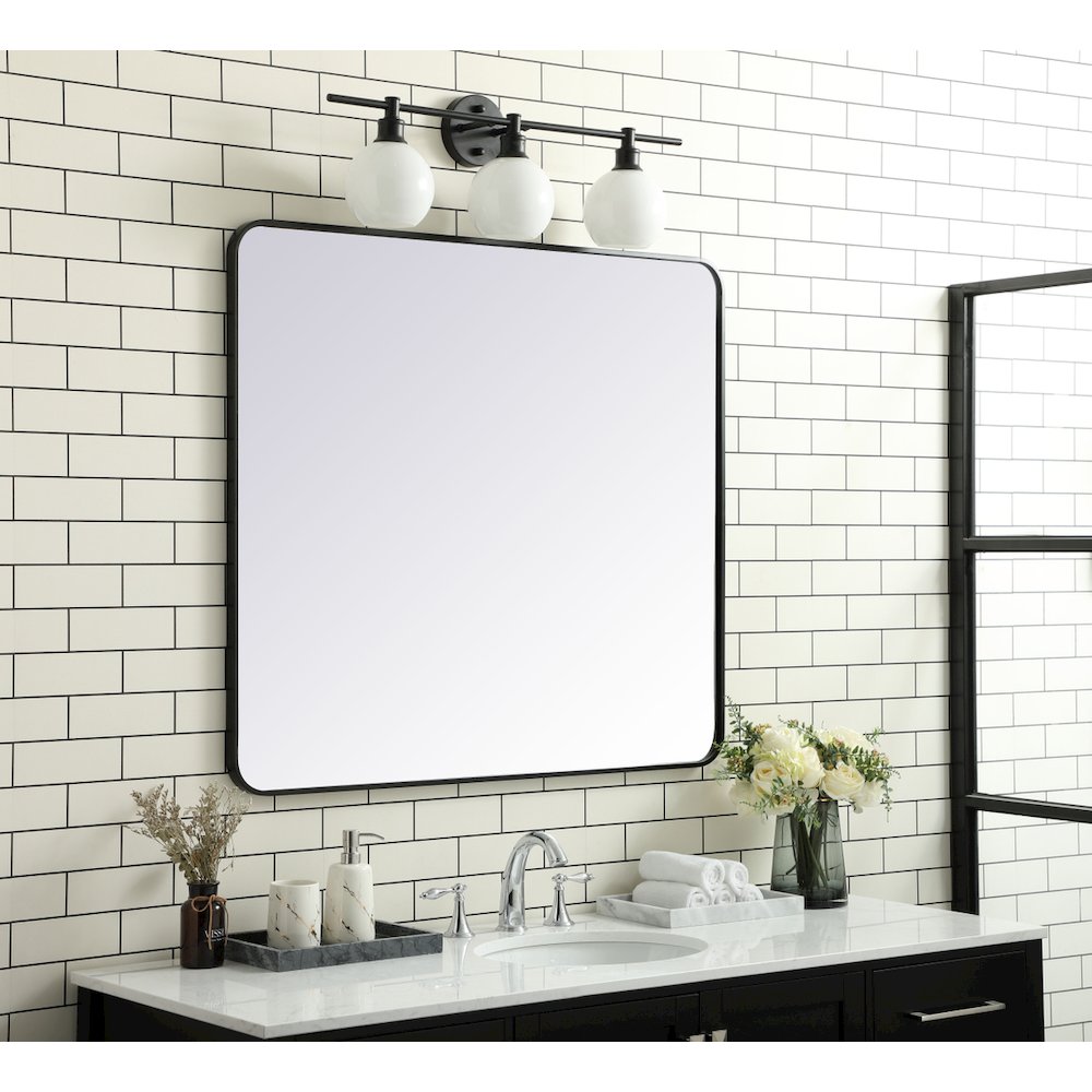 Soft corner metal rectangular mirror 36x40 inch in Black