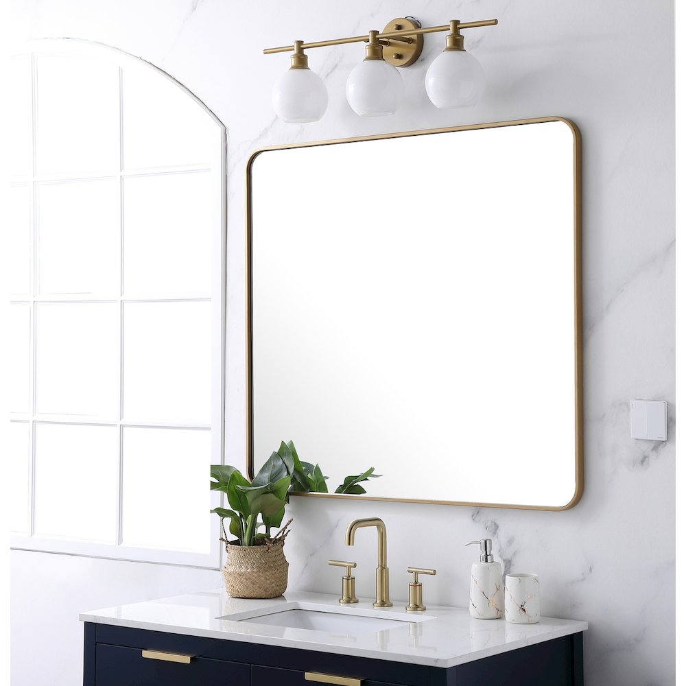 Soft corner metal rectangular mirror 36x40 inch in Brass