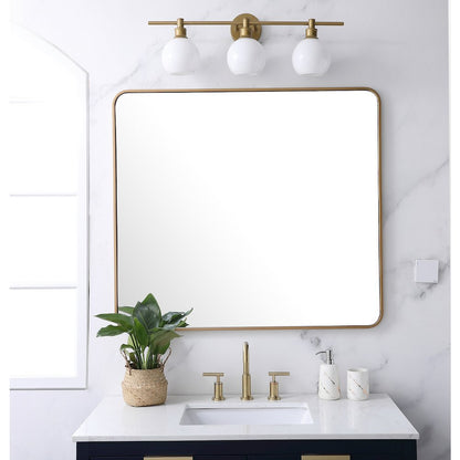 Soft corner metal rectangular mirror 36x40 inch in Brass