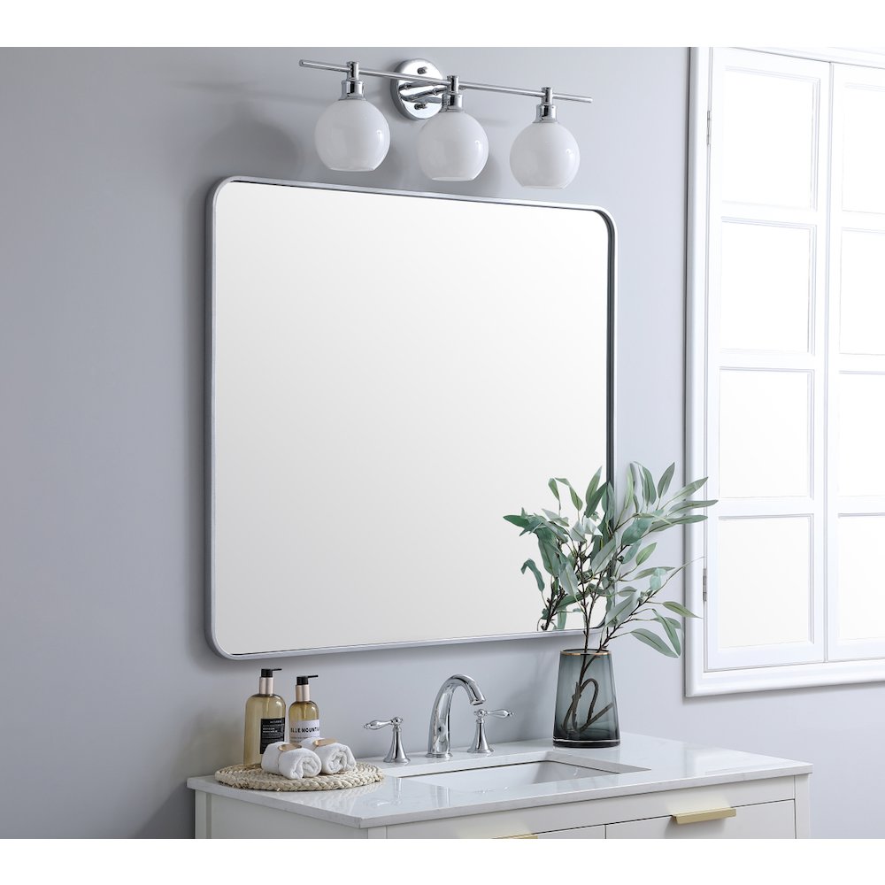 Soft corner metal rectangular mirror 36x40 inch in Silver
