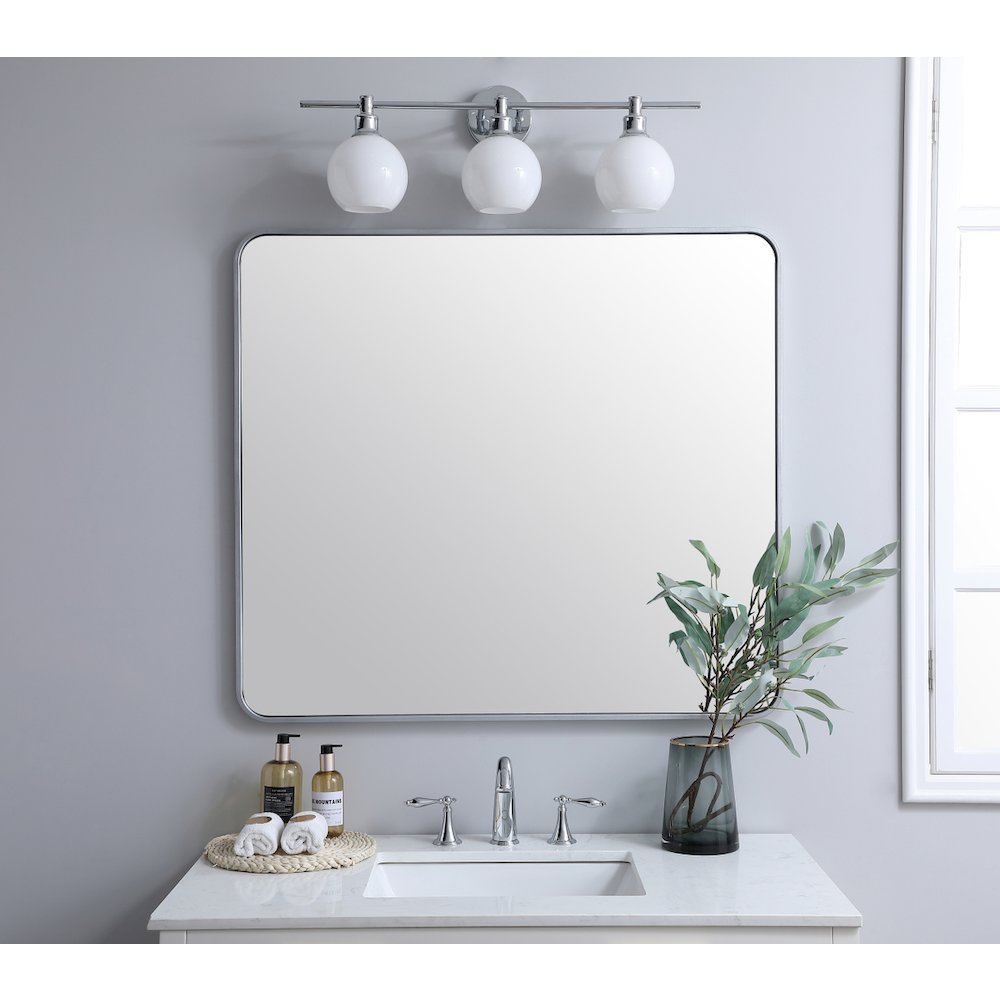 Soft corner metal rectangular mirror 36x40 inch in Silver