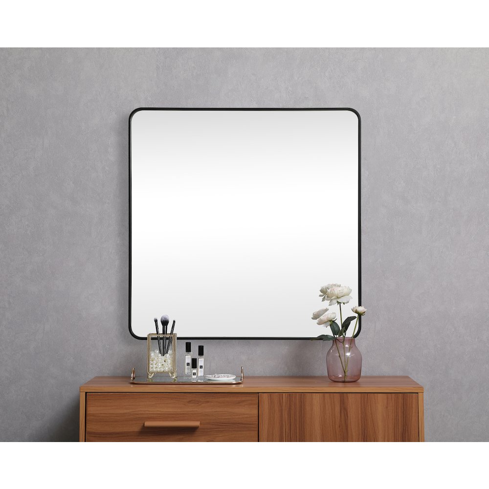 Soft corner metal square mirror 42x42 inch in Black