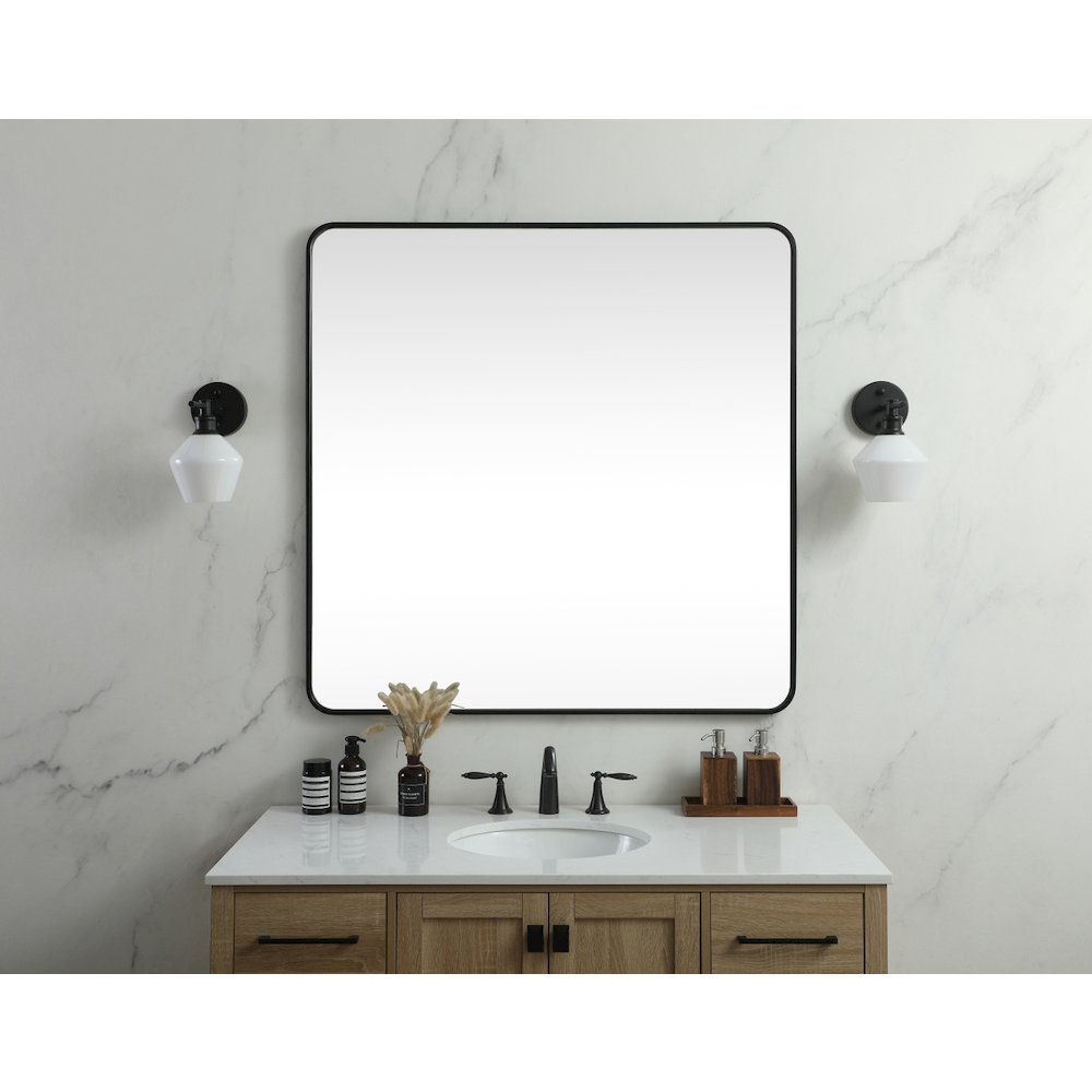 Soft corner metal square mirror 42x42 inch in Black