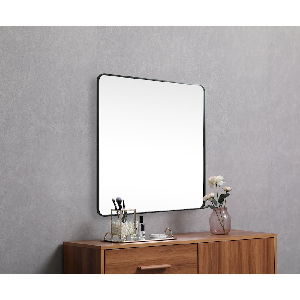 Soft corner metal square mirror 42x42 inch in Black