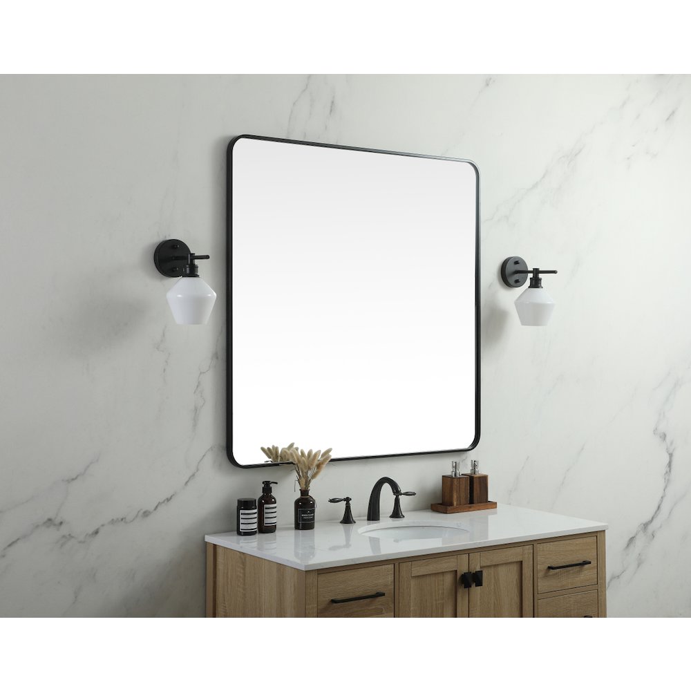 Soft corner metal square mirror 42x42 inch in Black