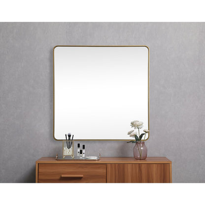 Soft corner metal square mirror 42x42 inch in Brass