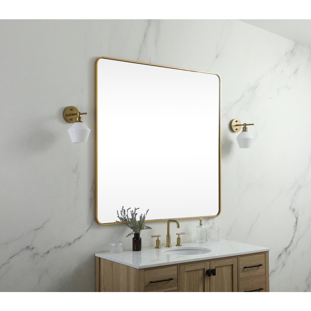 Soft corner metal square mirror 42x42 inch in Brass