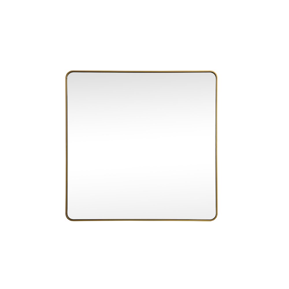 Soft corner metal square mirror 42x42 inch in Brass