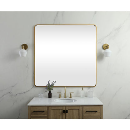 Soft corner metal square mirror 42x42 inch in Brass
