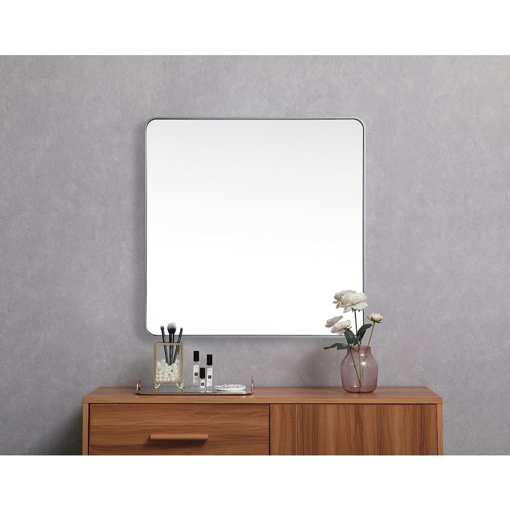 Soft corner metal square mirror 42x42 inch in Silver