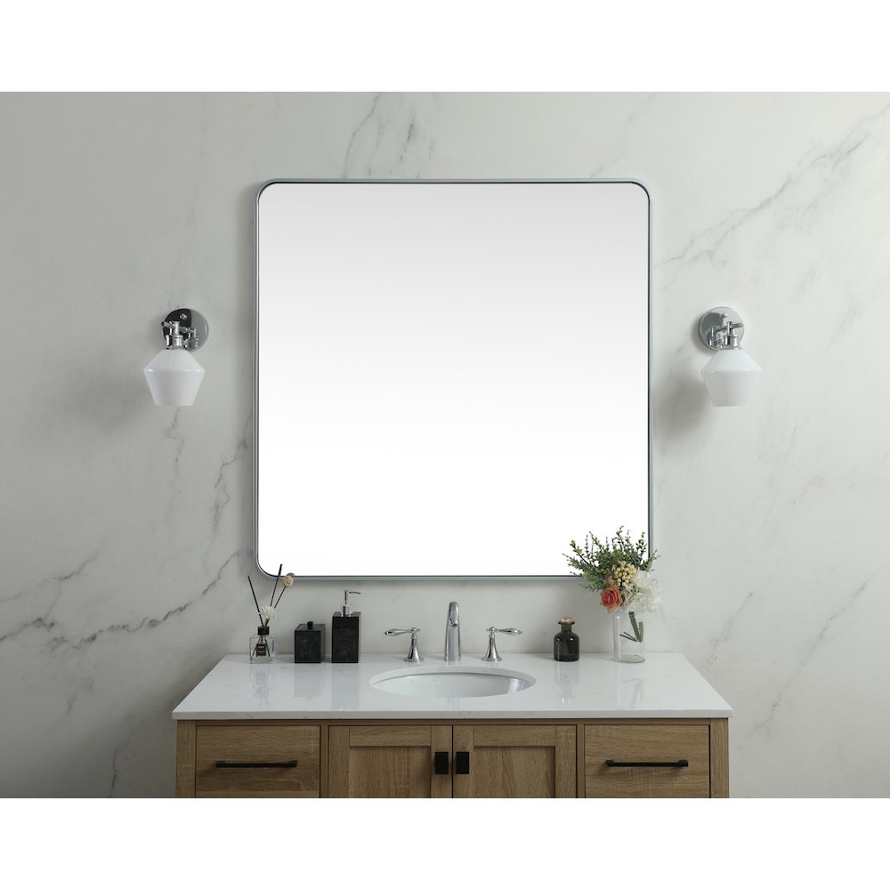Soft corner metal square mirror 42x42 inch in Silver