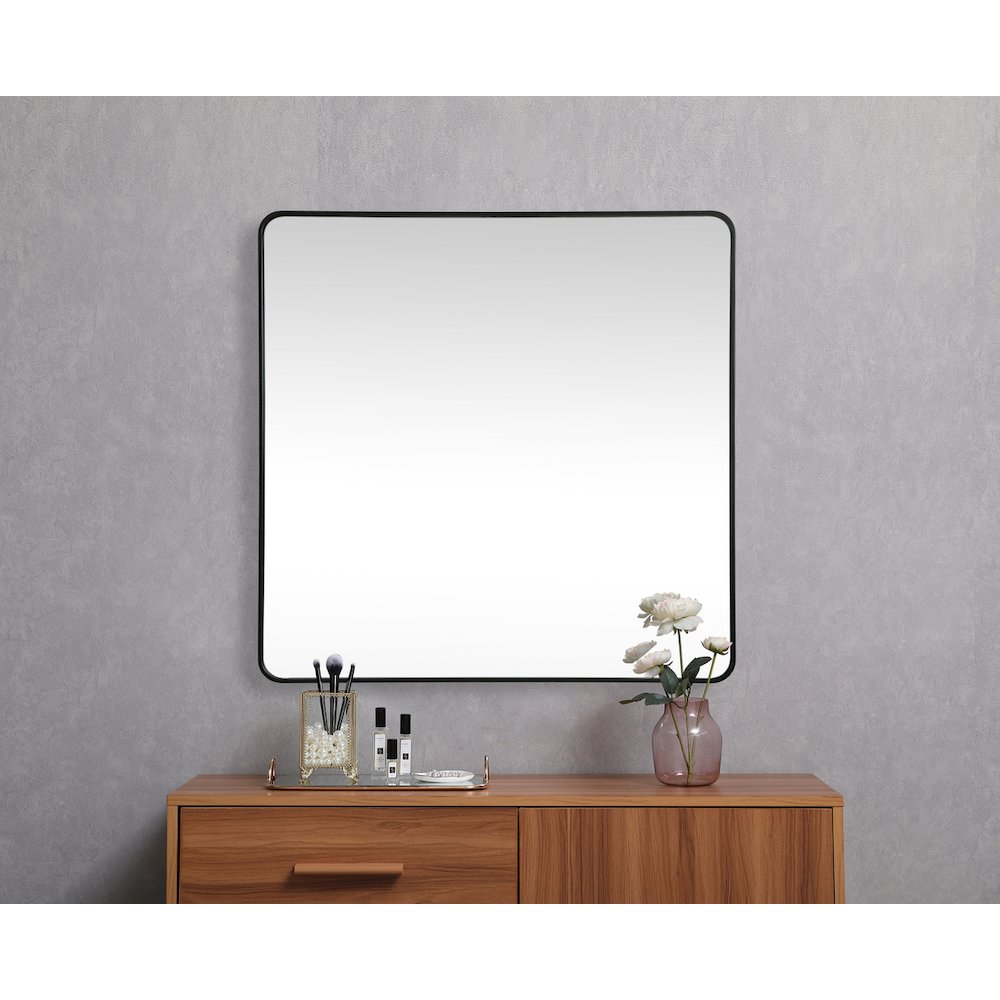 Soft corner metal square mirror 48x48 inch in Black