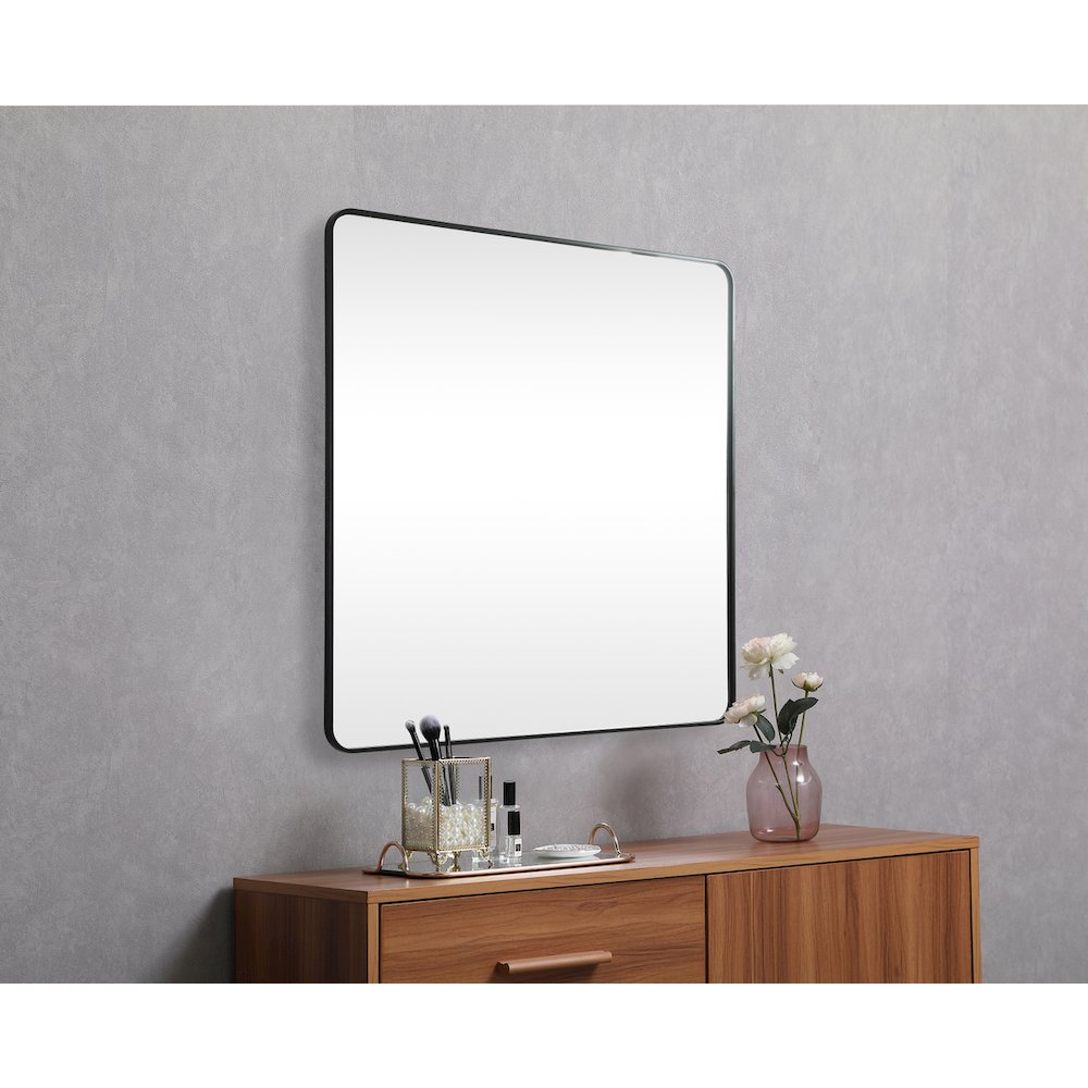 Soft corner metal square mirror 48x48 inch in Black