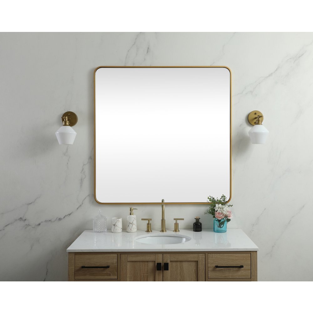 Soft corner metal square mirror 48x48 inch in Brass