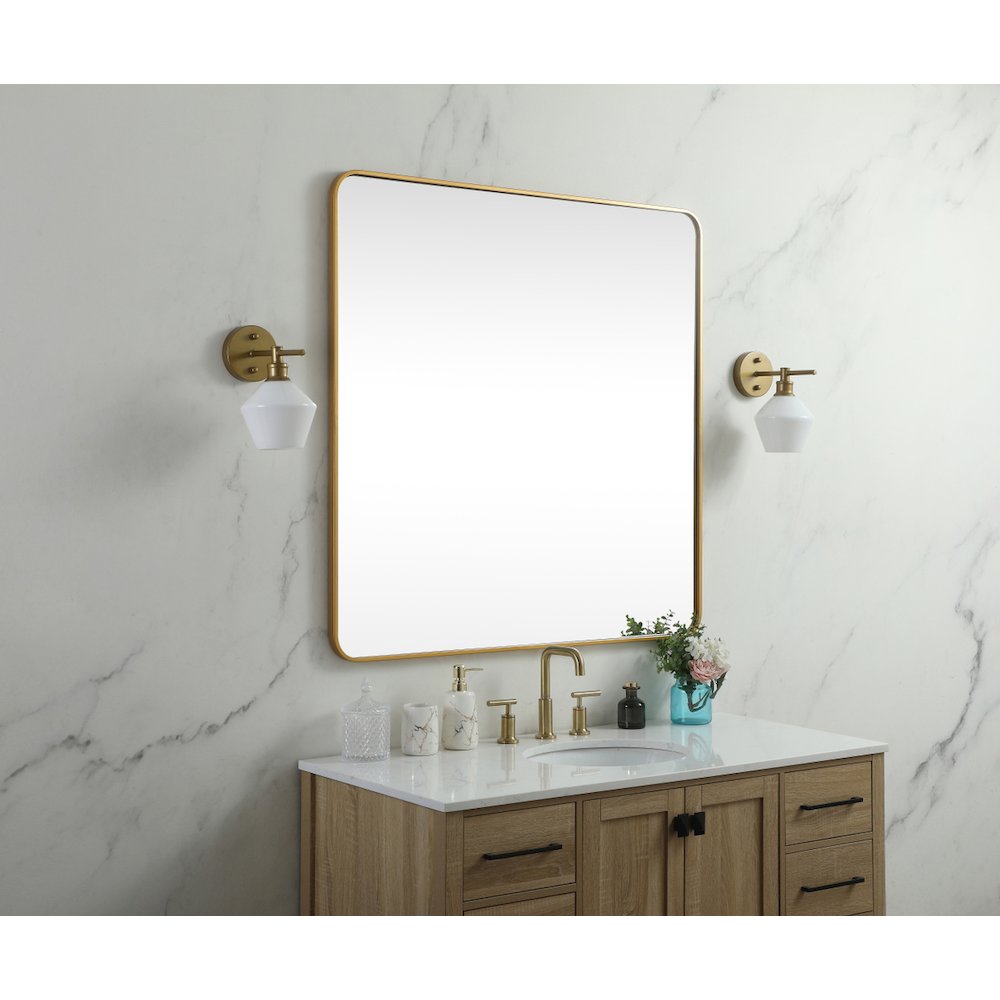 Soft corner metal square mirror 48x48 inch in Brass