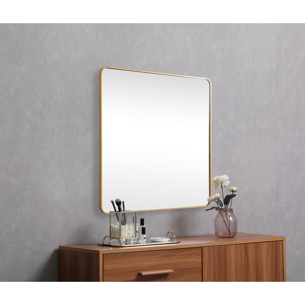 Soft corner metal square mirror 48x48 inch in Brass