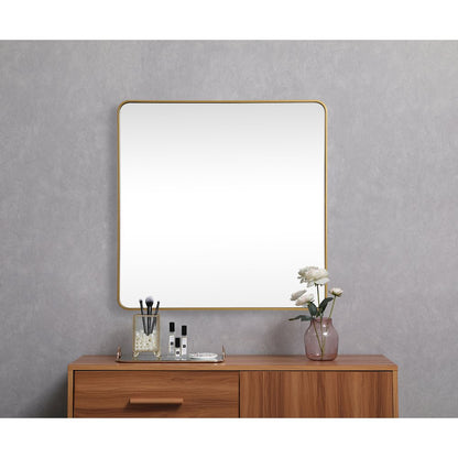 Soft corner metal square mirror 48x48 inch in Brass