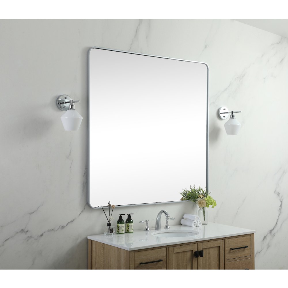 Soft corner metal square mirror 48x48 inch in Silver