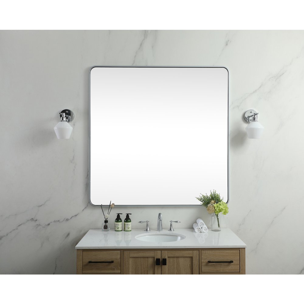 Soft corner metal square mirror 48x48 inch in Silver