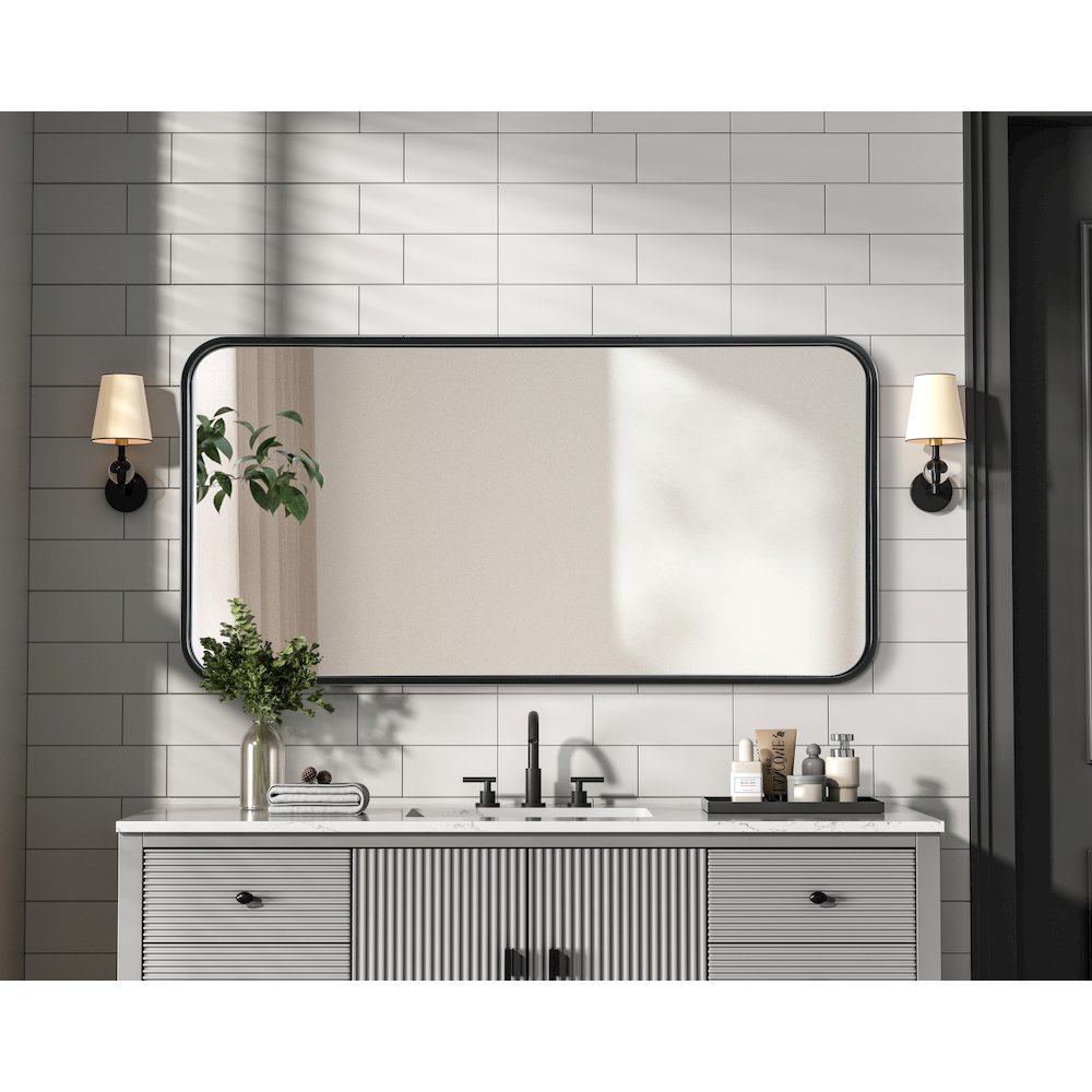 Contour Metal Rectangle Mirror 18x36 in Black