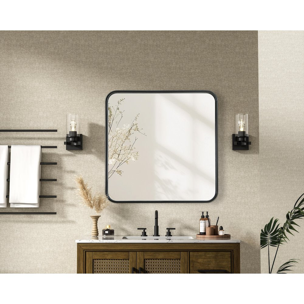 Contour Metal Square Mirror 24x24 in Black