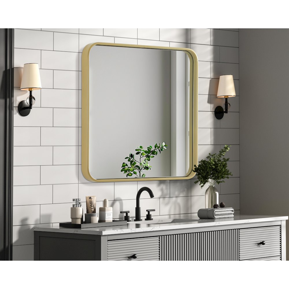 Contour Metal Square Mirror 24x24 in Brass