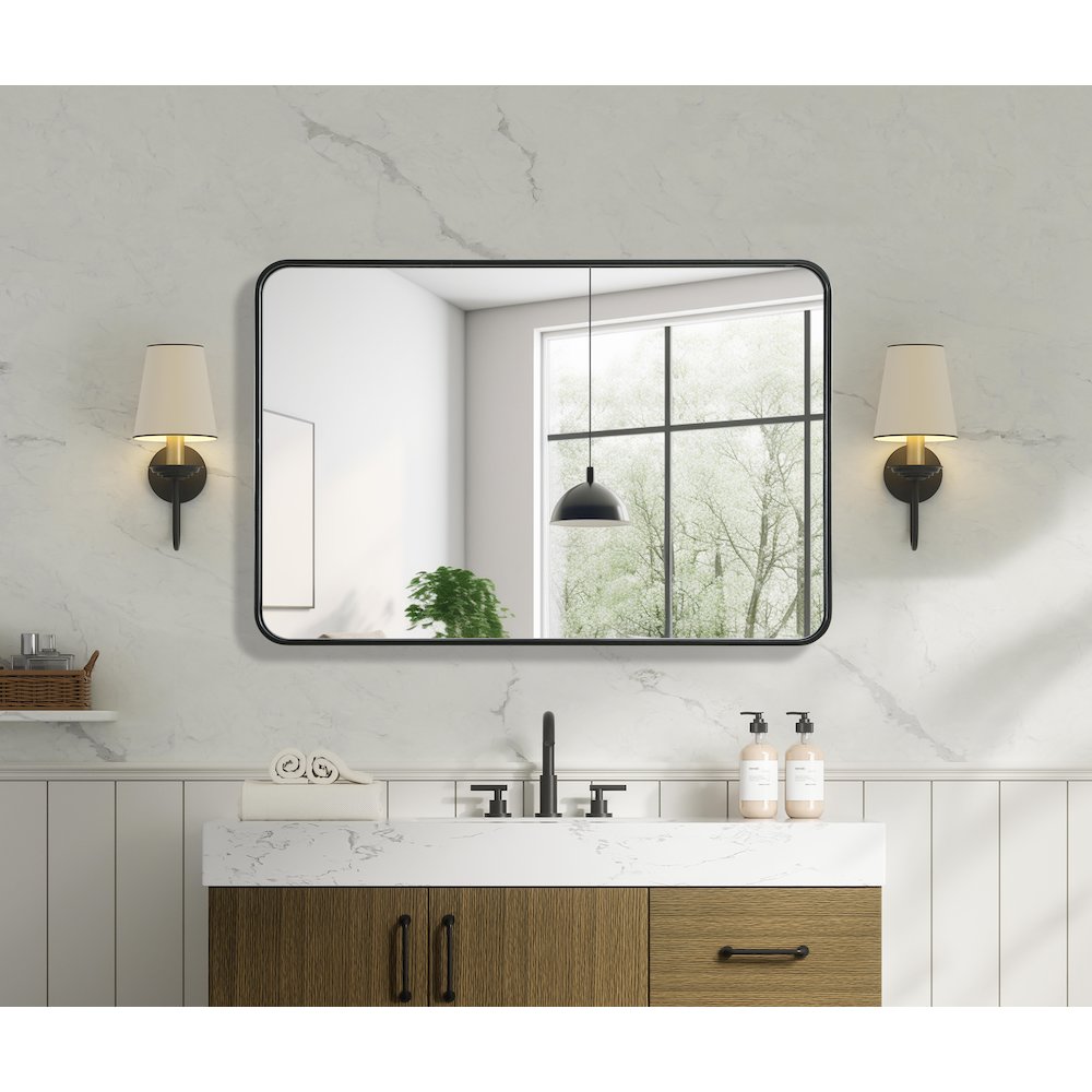 Contour Metal Rectangle Mirror 28x42 in Black