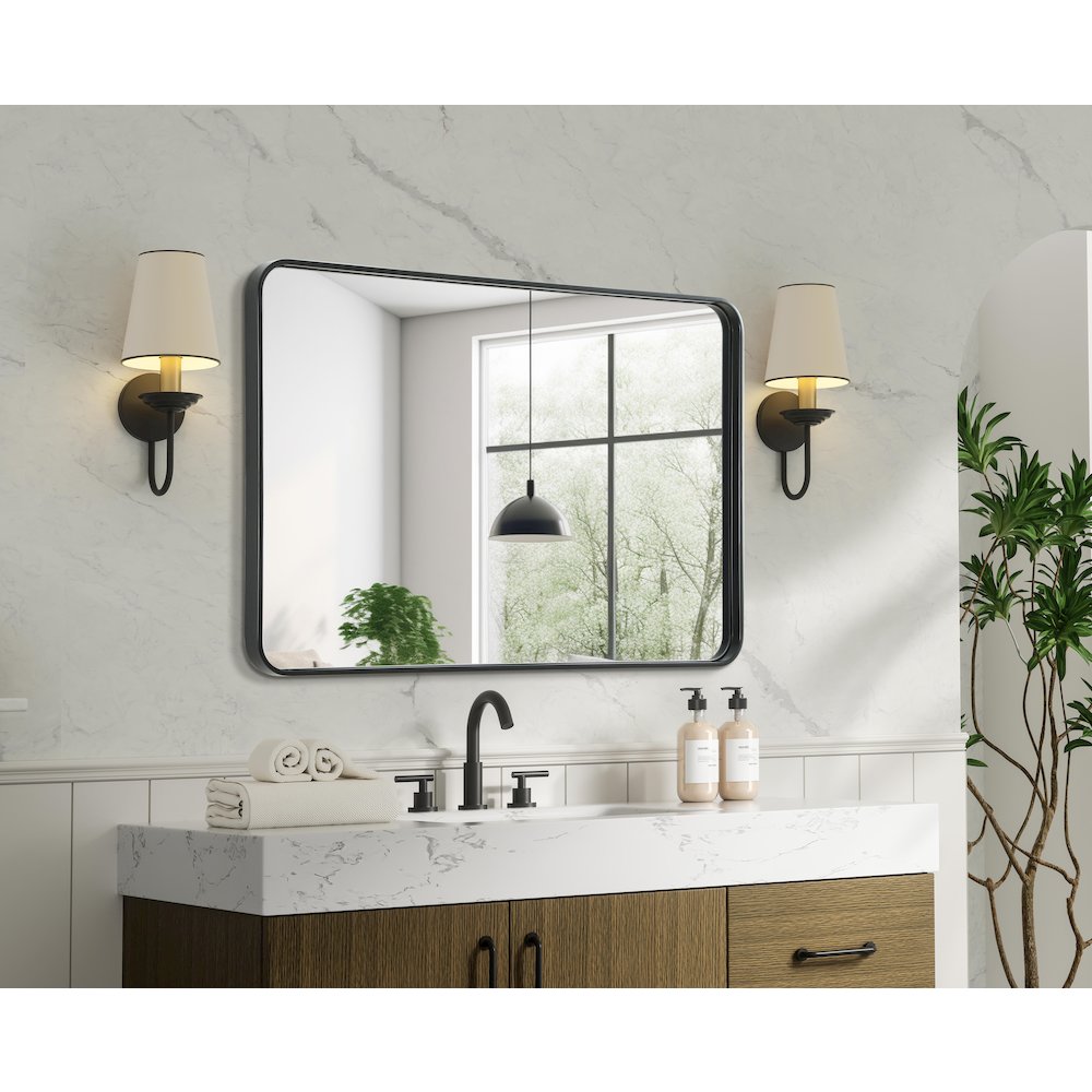 Contour Metal Rectangle Mirror 28x42 in Black