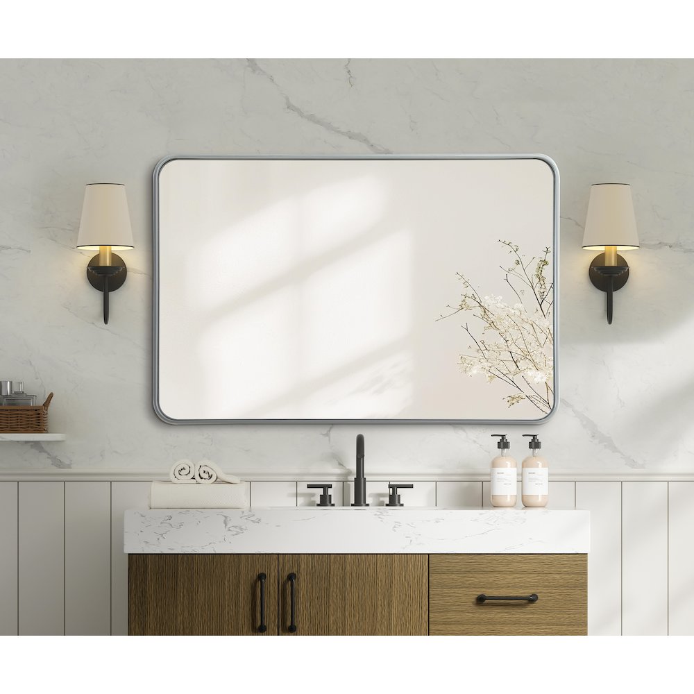 Contour Metal Rectangle Mirror 28x42 in Silver
