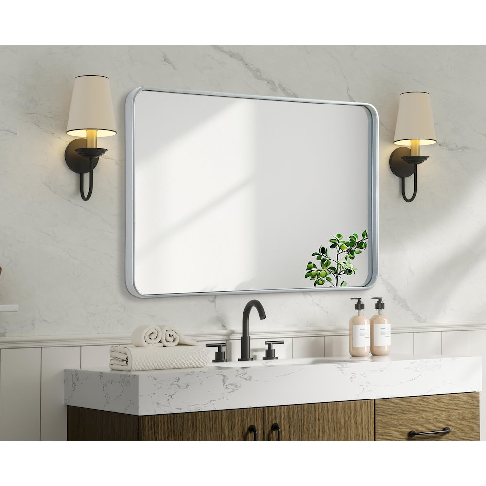 Contour Metal Rectangle Mirror 28x42 in Silver