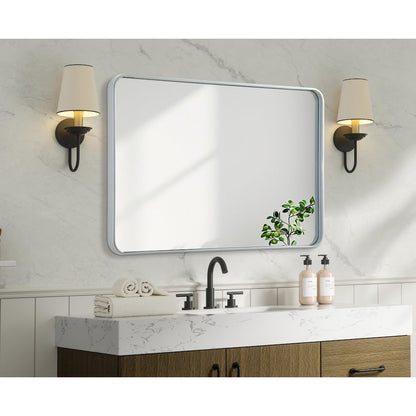 Contour Metal Rectangle Mirror 28x42 in Silver
