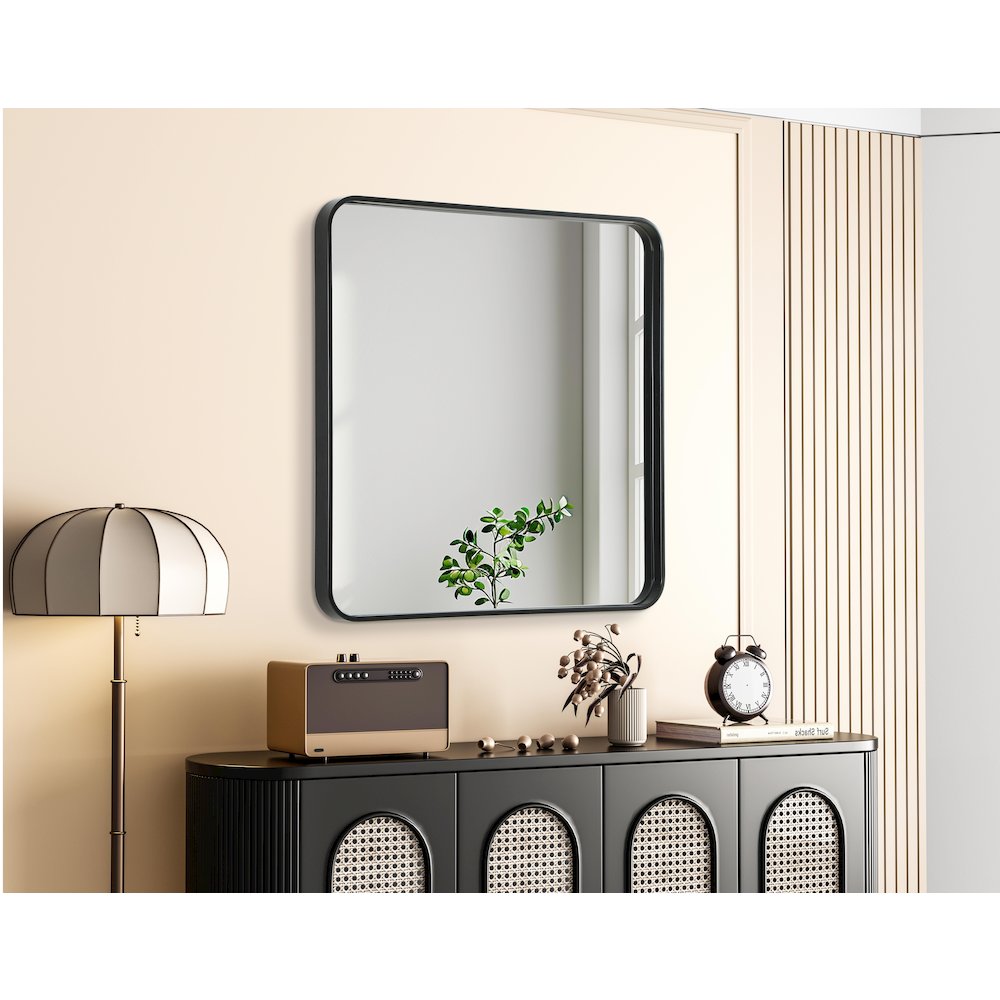 Contour Metal Square Mirror 30x30 in Black