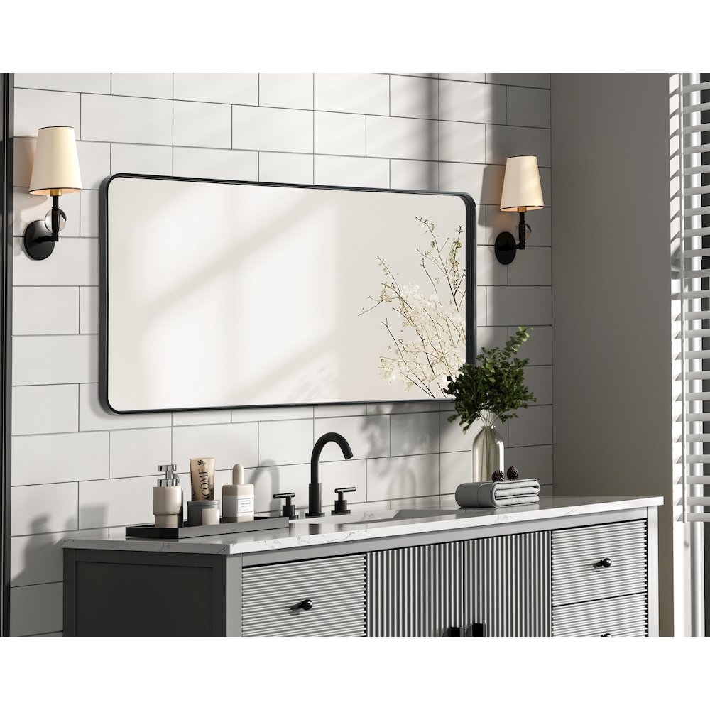 Contour Metal Rectangle Mirror 30x60 in Black