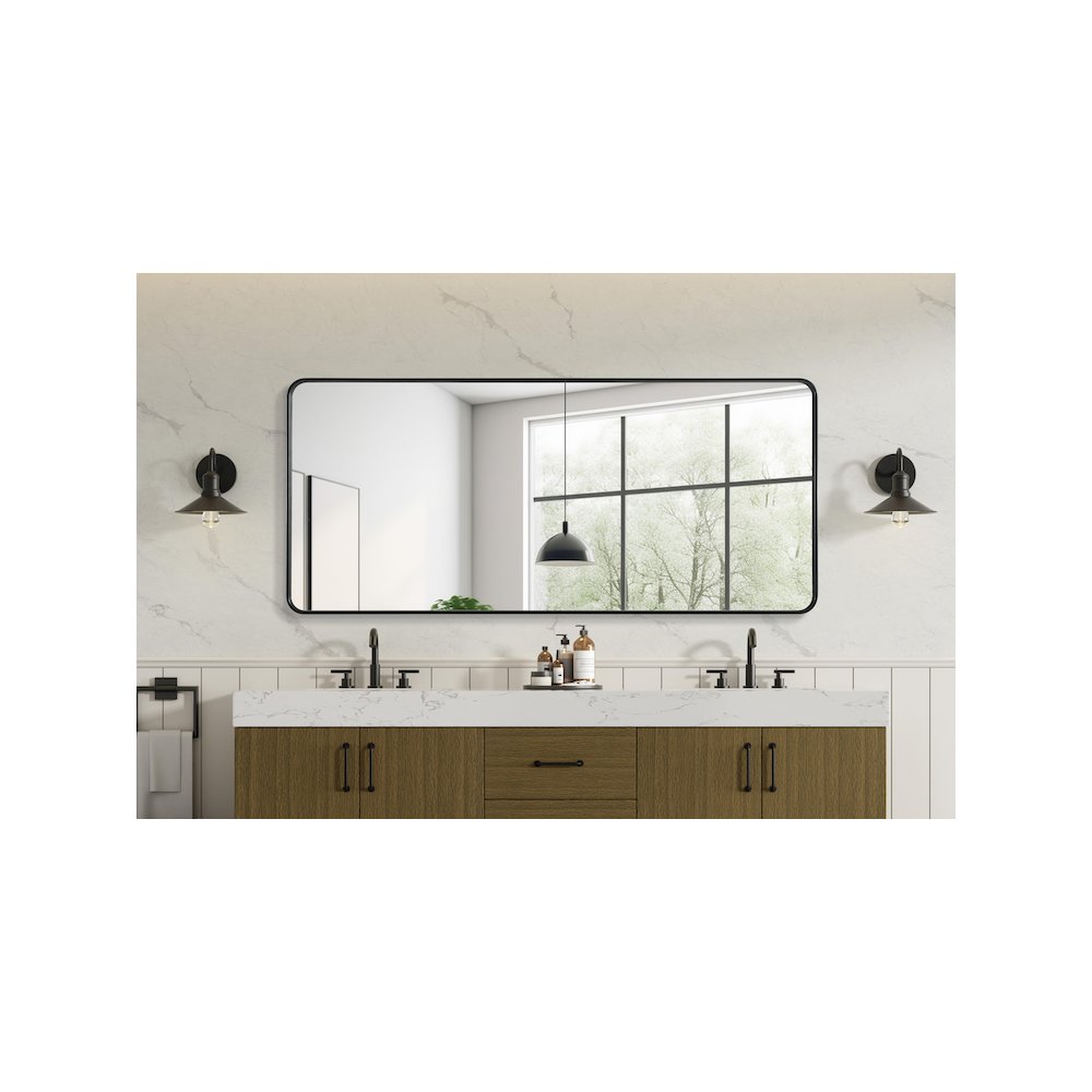 Contour Metal Rectangle Mirror 32x72 in Black