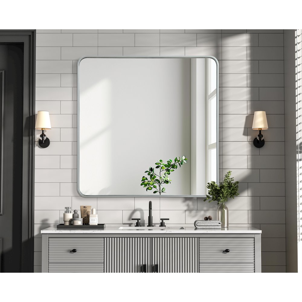 Contour Metal Rectangle Mirror 36x36 in Silver