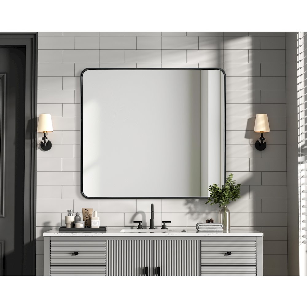Contour Metal Rectangle Mirror 36x40 in Black