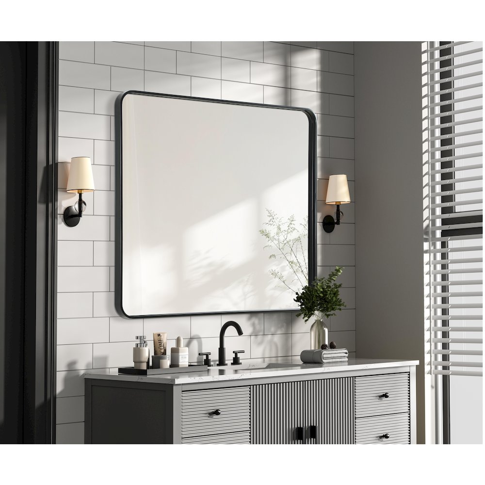 Contour Metal Rectangle Mirror 36x40 in Black