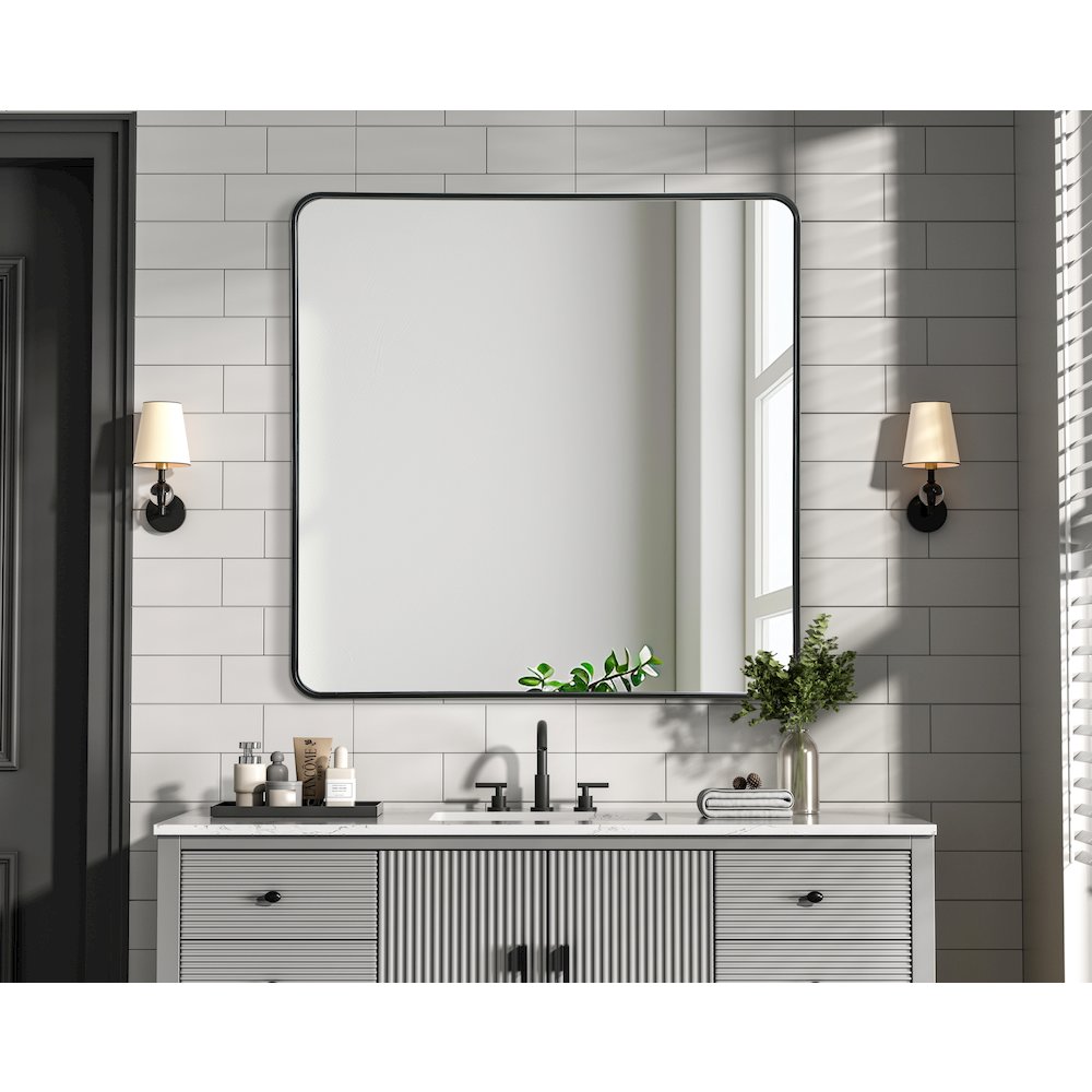 Contour Metal Square Mirror 42x42 in Black